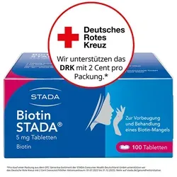 Biotin STADA 5 mg Tabletten - 100 Stück - Biotin Nahrungsergänzung, ideal zur Vorbeugung von Biotin-Mangel, besonders für Schwangere und stillende Frauen. Unterstützt gesunde Haut, Haare und Nägel.
