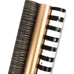 Geschenkpapierrolle 3 Designs Schwarzgold