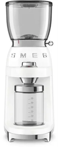 Smeg Kaffeemühle CGF01WHEU – Edelstahlmahlwerk - Kaffeemühlen mit konischem Edelstahlmahlwerk, 30 Mahlgrade und 350 g Bohnenbehälter für individuellen Kaffeegenuss.