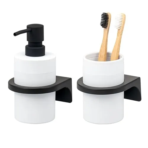 bremermann Badaccessoire-Set SAVONA Softtouch mit Wandhalterung - Praktisches Badaccessoire-Set mit Wandhalterung: Seifenspender und Zahnputzbecher in modernem Design. Platzsparend, einfach zu montieren und ideal für eine saubere Ablage!