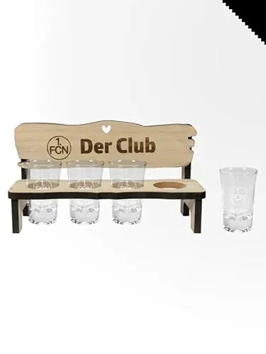 1. FC Nürnberg Schnapsbank mit 4 Schnapsgläsern
