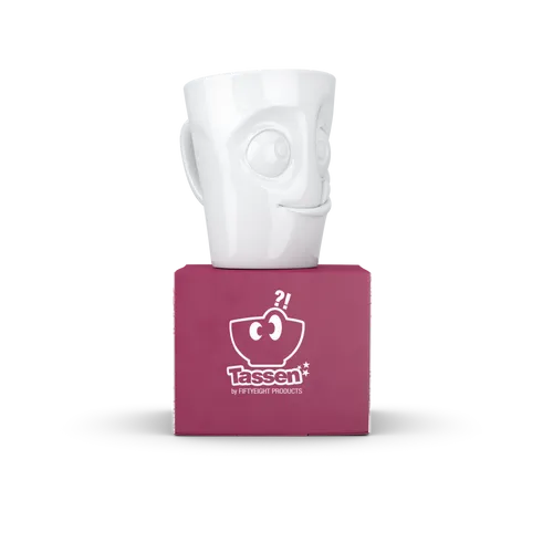 FIFTYEIGHT Henkelbecher 350ml - Lecker weiß - Thermobehälter mit doppelwandiger Isolierung, ideal für heiße und kalte Getränke, perfekt für unterwegs oder im Büro.