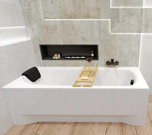 Badewanne Rechteck ACRYL WANNE 160x70 mit Bambus Ablage - Moderne Badewanne aus hochwertigem Acryl, rutschsicher und mit abgeflachtem Boden für eine einfache Reinigung. Ideal für entspannende Momente im Badezimmer.