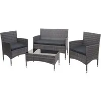 Poly-Rattan Garnitur MCW-F55 - Gartenmöbel Sofa Sitzgruppe grau mit dunklen Kissen - Hochwertige Balkon- und Lounge-Sitzgruppe für vier Personen, inklusive bequemer Sitzpolster und ausgezeichnet mit dem Mittelstandspreis für soziale Verantwortung.