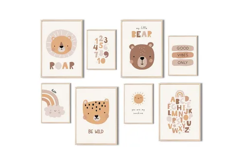 MeinBaby123® Poster Bilder Kinderzimmer, Poster Kinderzimmer Deko, Süße Tiere, Babyzimmer, Tiere Wandbilder,  Boho,  Sprüche