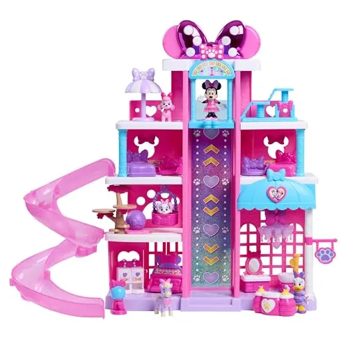 Just Play Disney Jr. Minnie Maus Haustier Hotel, interaktives Spielset mit Licht- und Soundeffekten, 4 Etagen, Kinderspielzeug ab 3 Jahren, 23-teilig, 53cm