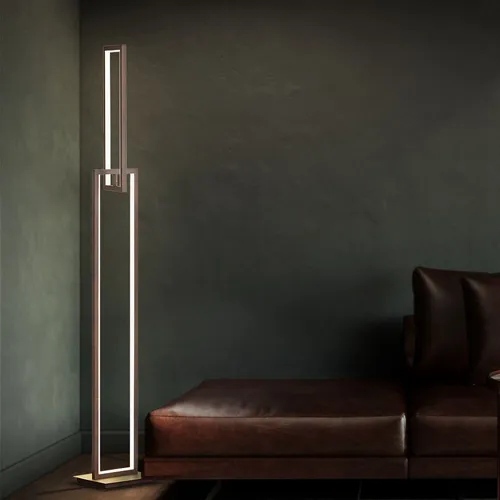 Moderne Stehleuchte in Rostfarben - 33W LED, Fußschalter - Stehleuchten für stilvolles Ambiente! Diese elegante Designlampe aus Metall vereint modernes Design mit langlebiger LED-Technik und sorgt für warmweißes Licht in Ihrem Schlafzimmer.