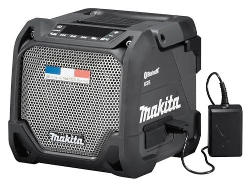 Makita DMR202B Bluetooth-Lautsprecher - Werkzeugakkus, kraftvoller Bluetooth-Lautsprecher, ideal für Baustellen und Outdoor-Einsätze mit langer Akkulaufzeit.