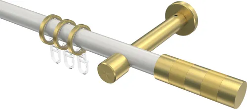 Interdeco Gardinenstange Weiß mit Messing-Optik, Typ Prestige Mavell, 100 cm - Elegante 1-läufige Gardinenstange Typ Prestige Mavell in Weiß mit Messing-Optik. Ideal für eine stilvolle Fensterdekoration, inklusive Flachringen und Endstücken für eine einfache Montage.