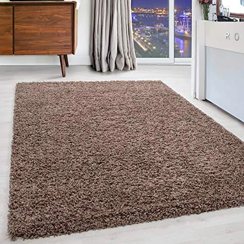 Carpettex Hochflor Teppich Wohnzimmer Shaggy Flokati Teppich Modern Einfarbig 120 x 170 cm Mokka - Teppich Schlafzimmer Weich Flauschig Waschbar Teppich Küche Esszimmer - Langflor Teppiche