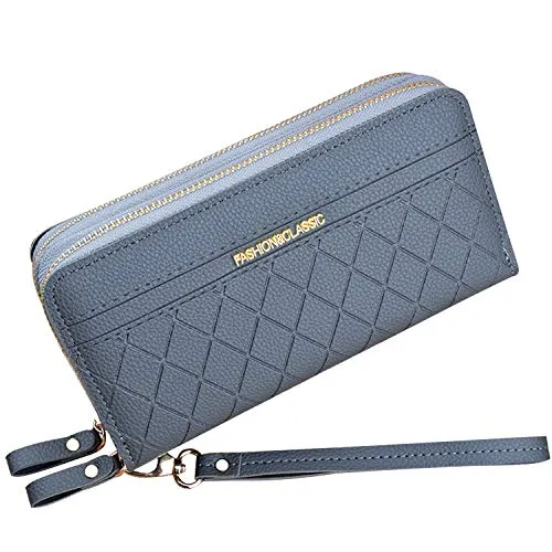 Yixuan Geldbörse Damen Gross mit Doppeltem Reißverschluss PU Leder Geldbörse Damen Viele Fächer Geldbörse mit Handyfach für Frauen Große Kapazität mit Mehreren Kartensteckplätzen