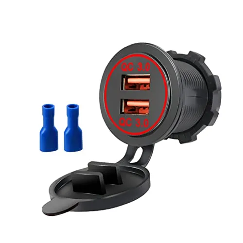 Auto Ladegerät, Fydun Dual QC3.0 Schnellladung Dual USB Ladebuchse Stromversorgung für 12/24V Auto Motorrad Boot Stromversorgung wie Handy Tablets MP3 Kamera