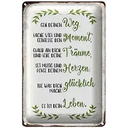 Roomando Metallschild Blechschild Spruch 20x30cm geh deinen Weg lache viel 20x30