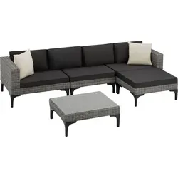tectake Loungeset Rattan Sitzgruppe Konstanza, 5-tlg. in Grau, wetterfest und UV-beständig - Genieße entspannte Stunden im Freien mit der eleganten Loungeset Konstanza von tectake. Die robuste Aluminiumkonstruktion und das pflegeleichte Rattangeflecht machen diese Sitzgruppe ideal für den Outdoor-Einsatz.