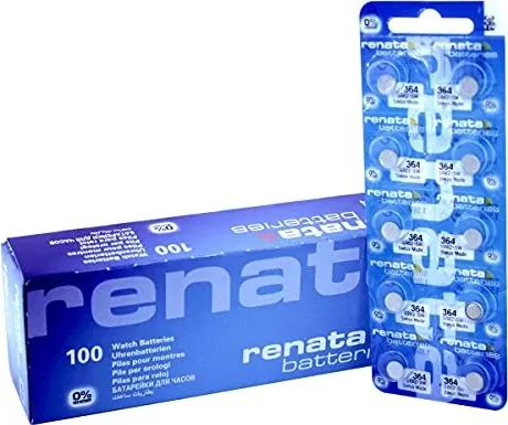 RENATA 364 Silberoxid-Knopfzelle - Hochleistungs-Knopfzelle mit 19 mAh, ideal für Uhren und elektronische Geräte. Auslaufsicher und mit konstanter Spannung, 0% Quecksilber.