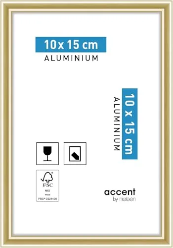 accent by nielsen Bilderrahmen, 10 x 15 cm, Aluminium, Gold glanz, Fotorahmen zum Auftstellen und Aufhängen im Hoch- & Querformat, Echtglas, Accent