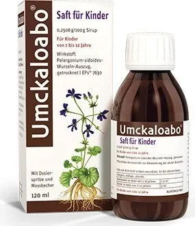 UMCKALOABO Saft für Kinder alkoholfrei 120 ml - Arzneimittel zur symptomatischen Behandlung von akuter Bronchitis bei Kindern von 1 bis 12 Jahren, mit natürlichen Pelargonium-Extrakt für sanfte Linderung.