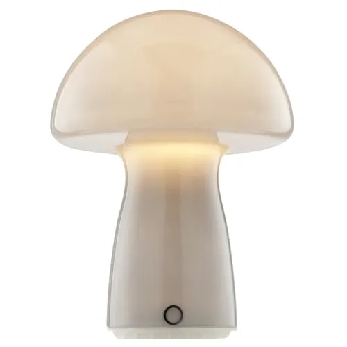 Lightbox LED Akku Pilzleuchte, 22 x 16 cm, 250 lm, 2700 K, dimmbar, Glas, grau, tragbar, kabellos, ideal für Wohnzimmer, Schlafzimmer, stilvolle Akzentbeleuchtung