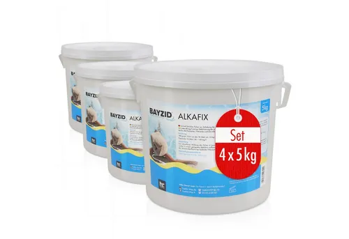 BAYZID Alkafix 4x 5 kg Eimer - Alkalinitäts-Booster für Pools - Effektives Poolzubehör zur schnellen Anhebung der Alkalinität und Stabilisierung des pH-Werts für kristallklares Wasser und ungetrübten Badespaß.