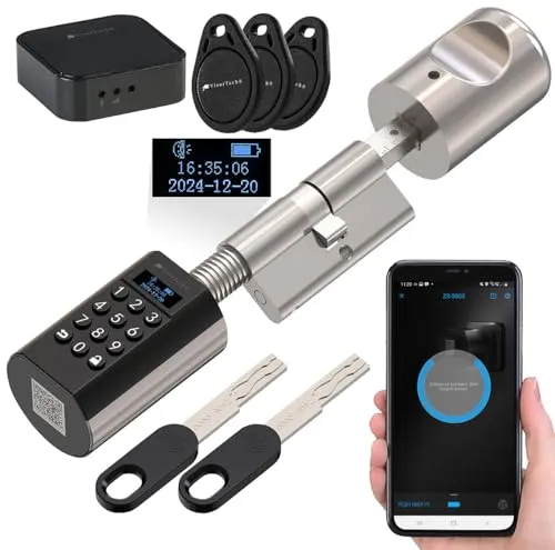 VisorTech Türschloss Zahlencode: Elektronischer Tür-Schließzylinder mit Display, Code, Transponder +GW (Transponder-Schloss, Schließzylinder für Haustür, RFID)