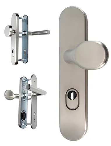 Edelstahl Wohnungstür Schutzbeschlag 1587 L-Form WE 72 mm ES1 - Türklinken mit Kernziehschutz, ideal für Sicherheit und Langlebigkeit, schwere Ausführung, passend für Türstärken von 35-47 mm, inklusive Befestigungsmaterial.