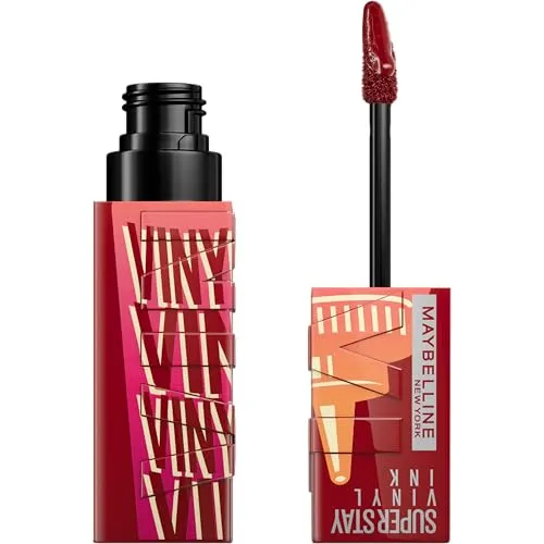 Maybelline New York Super Stay Vinyl Ink Sauce Edition, Flüssiger Lippenstift für 16H Halt & Vinyl-Glanz, Wischfeste Farbe ohne Abfärben, Nr. 195 Barbecue, 1 Stk.