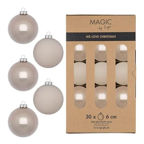 MAGIC by Inge Weihnachtsbaumkugel - 30 Stück Glas 6cm in Fine Alabaster - Weihnachtskugeln aus Glas mit eleganten taupe Tönen, ideal für festliche Dekoration. Die Kombination aus matt und glänzend sorgt für eine einzigartige Atmosphäre.