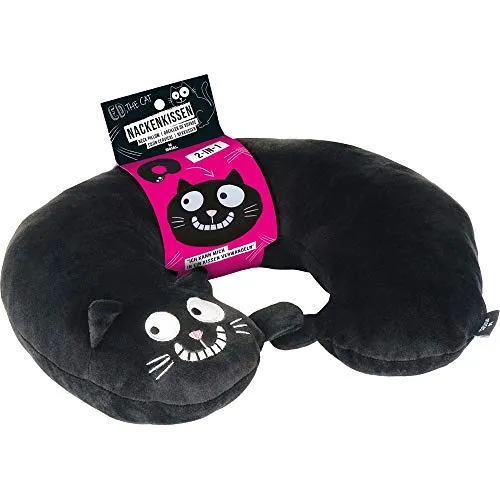 moses. Ed, The Cat Nackenkissen | 2-in-1 Nackenhörnchen und Kopfkissen für Reisen | In Katzen-Form Reisekissen, 28 cm, Schwarz