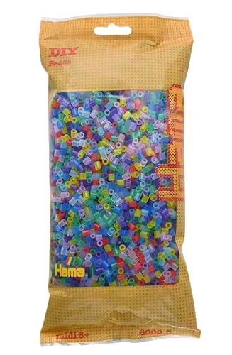 Hama Perlen 205-53 Bügelperlen Beutel mit ca. 6.000 bunten Midi Bastelperlen mit Durchmesser 5 mm im Transparent Mix, kreativer Bastelspaß für Groß und Klein