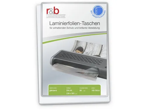 r&b Laminiersysteme Schutzfolie Laminierfolien A4 (228 x 303 mm) 2 x 80 mic glänzend 4fach-Lochung