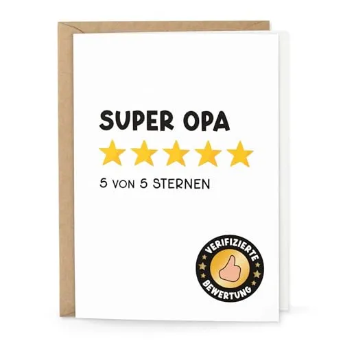 KuschelICH Klappkarte „Super Opa“ – DIN A6, 300g/m² – inklusive Kraftpapierumschlag – lustige Bewertungskarte – Made in Germany (Opa)