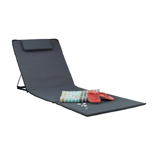 Relaxdays Strandmatte XXL, gepolsterte Sonnenliege mit Kopfkissen - Camping-Möbel: XXL Strandmatte für erholsame Strandtage - verstellbare Rückenlehne und praktischer Tragekomfort durch integrierte Tasche.
