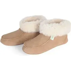 Hüttenpatschen mit Ledersohle für Kinder, Hellbraun - Schuhe für Babys, ideal für kalte Tage, komplett mit Lammfell gefüttert und verstärkter Ledersohle für optimalen Komfort und Wärme.