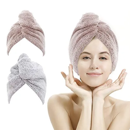 M-bestl Haarhandtuch/Turban, Haartrocknungs-Handtuch mit Knöpfen, Mikrofaser-Handtuch, 2er-Pack…