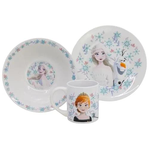 Stor Frozen 3-teiliges Kinder-Keramik-Snack-Set – Teller, Schüssel & Becher - Erleben Sie Disney-Magie mit dem 3-teiligen Keramik-Snack-Set für Kinder. Spülmaschinen- und mikrowellengeeignet, perfekt für den Alltag und als Geschenk für kleine Frozen-Fans!