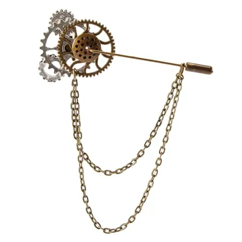 TingHaoO Vintage Gear Broschen Gothic Steampunk Anstecknadel Abzeichen mit Metallkette Kleidung Schmuck Kragen Pin für Damen und Herren