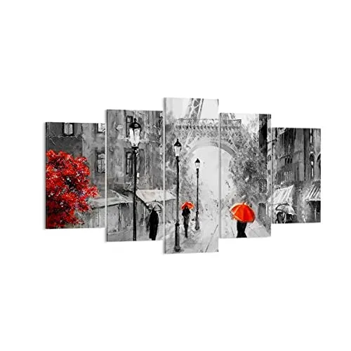 Wandbilder Dekoration Wohnzimmer Paris Stadt Zuhause Mehrteilige Bilder auf Leinwand 160x85cm Leinwandbild Schlafzimmer Set 5 teilige Wand Kunstdruck Art Groß XXL Wanddeko Bild Canvas EA160x85-3942