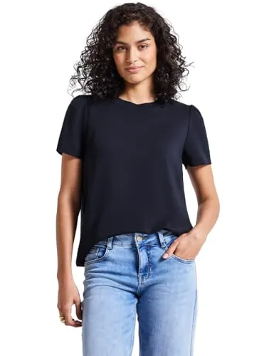 Street One Studio Damen T-Shirt mit Puffärmeln - Dark Void Blue - Stylisches T-Shirt für Damen mit Puffärmeln, Rundhalsausschnitt und optimaler Passform. Perfekt für lässige Looks im Alltag.