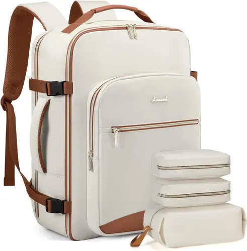 LOVEVOOK Handgepäck Rucksack 40L Damen - Wasserdicht und praktisch - Ideal für Reisen und Alltag: Der 40L Rucksack bietet Platz für einen 17,3 Zoll Laptop, ist wasserdicht und hat ein intelligentes Kofferdesign für einfachen Zugriff. Inklusive 3 Packwürfeln zur perfekten Organisation.