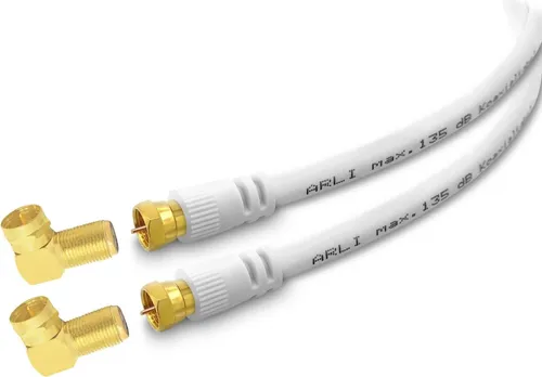 1m ARLI HD Sat Doppel Winkel Anschlusskabel weiß max. 135 dB 5-fach geschirmt | vergoldete F-Stecker & Winkeladapter | DVB-S2 DVB-T2 4K 8K Doppel Wink