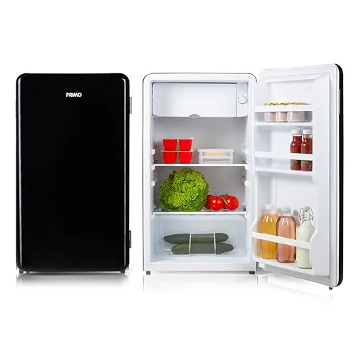 PRIMO PR151RKZ Tischkühlschrank - Retro-Design mit 93 Litern - Kühlschrank im Retro-Look mit 93 Litern Fassungsvermögen. Ideal für kleine Küchen oder als zusätzlicher Kühlschrank. Geräuscharm mit nur 41 dB und flexibler Ablagegestaltung.