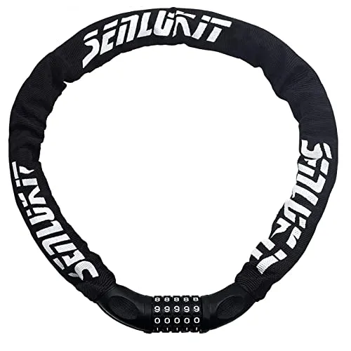 Fahrradschloss mit Zahlen und hoher Sicherheitsstufe, Fahrradkettenschloss, Zahlencode, für Fahrrad, Motorrad, Tür, Tor, Zaun, Grill (Schwarz)