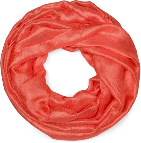 styleBREAKER Damen Loop Schal weich fließend | Seidig glänzendes Halstuch Einfarbig für Sommer & Frühling | Schlauchschal Leicht & Elegant, Farbe:Koralle