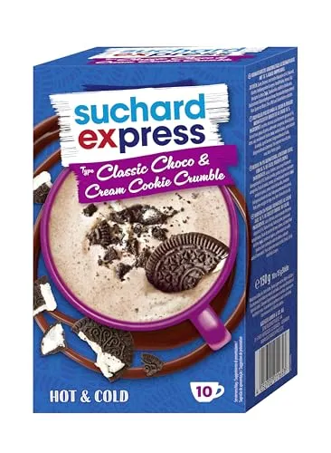 Suchard Express Classic Choco & Cream Cookie Crumble, Trinkschokolade, 10x 15g Sticks, einzelne Tassen-Portionen, Heiß & Kalt genießen