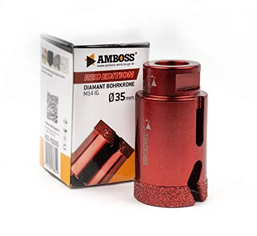 Amboss Werkzeuge Diamanttrockenbohrer Red Edition 35 mm - Zubehör für Elektrowerkzeug, hochleistungsfähige Diamantbohrkrone für präzise Bohrungen in verschiedenen Materialien.