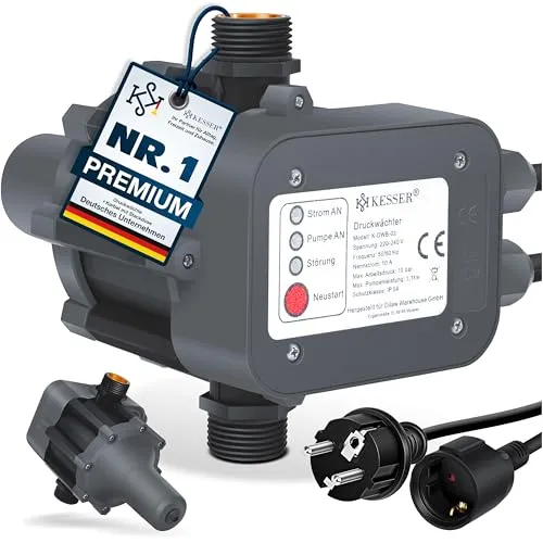 KESSER Druckschalter für Pumpensteuerung - Weiteres Bad-Zubehör, sorgt für konstanten Wasserdruck und automatisches Ein- und Ausschalten, ideal für Gartenbewässerung.