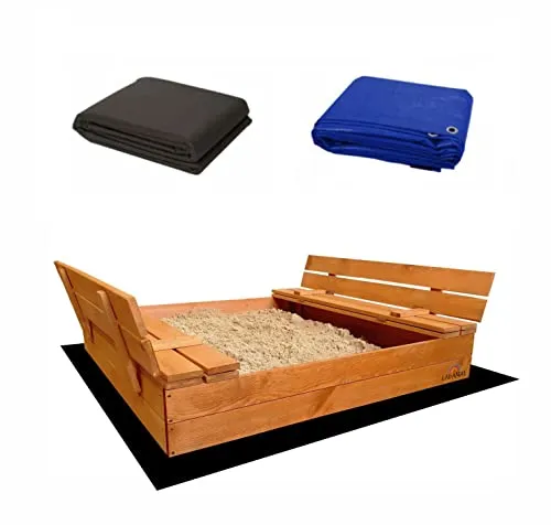 Ladanas® Sandkasten aus Holz mit wetterfester Abdeckung 120x120 cm