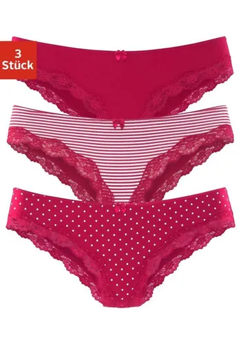 LASCANA Brasilslip (3er-Pack) aus elastischer Baumwolle mit zarter Spitze