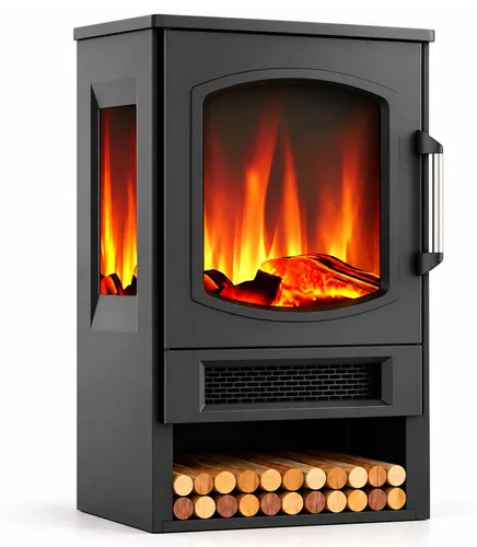 Relaxdays Elektrokamin mit Flammeneffekt, 900/1800 W, Fernbedienung