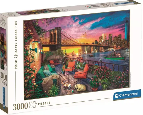 Clementoni Puzzle Manhattan Balkon Sonnenuntergang - 3000 Teile - Klassisches Puzzle für Erwachsene mit atemberaubendem Sonnenuntergangs-Motiv über Manhattan, hergestellt aus hochwertigem, umweltfreundlichem Karton für stundenlangen Puzzlespaß.